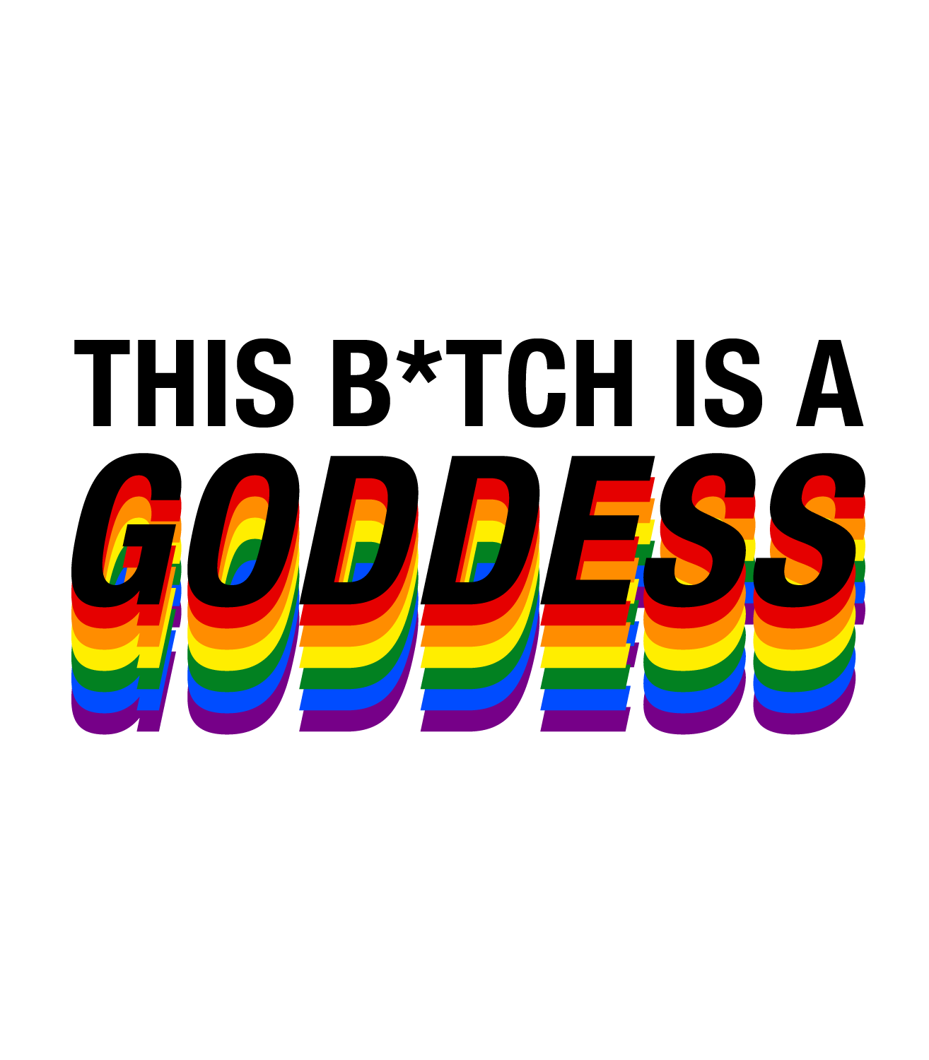 Close up of design for This B*tch is a Goddess Rainbow LGBTQ Pride Inclusive Flag Mug