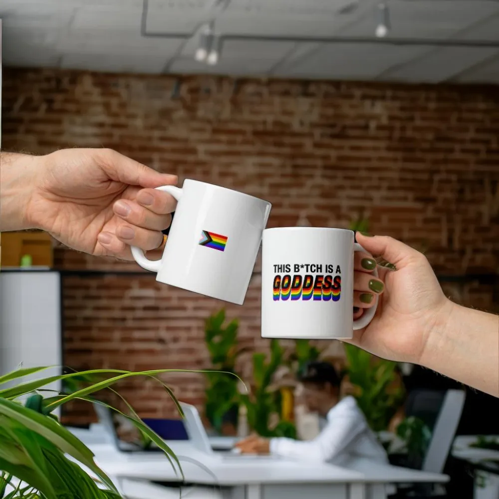 This B*tch is a Goddess Rainbow LGBTQ Pride Inclusive Flag Mug - Image 5