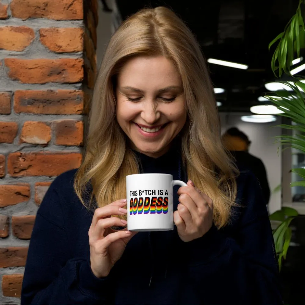 This B*tch is a Goddess Rainbow LGBTQ Pride Inclusive Flag Mug - Image 4