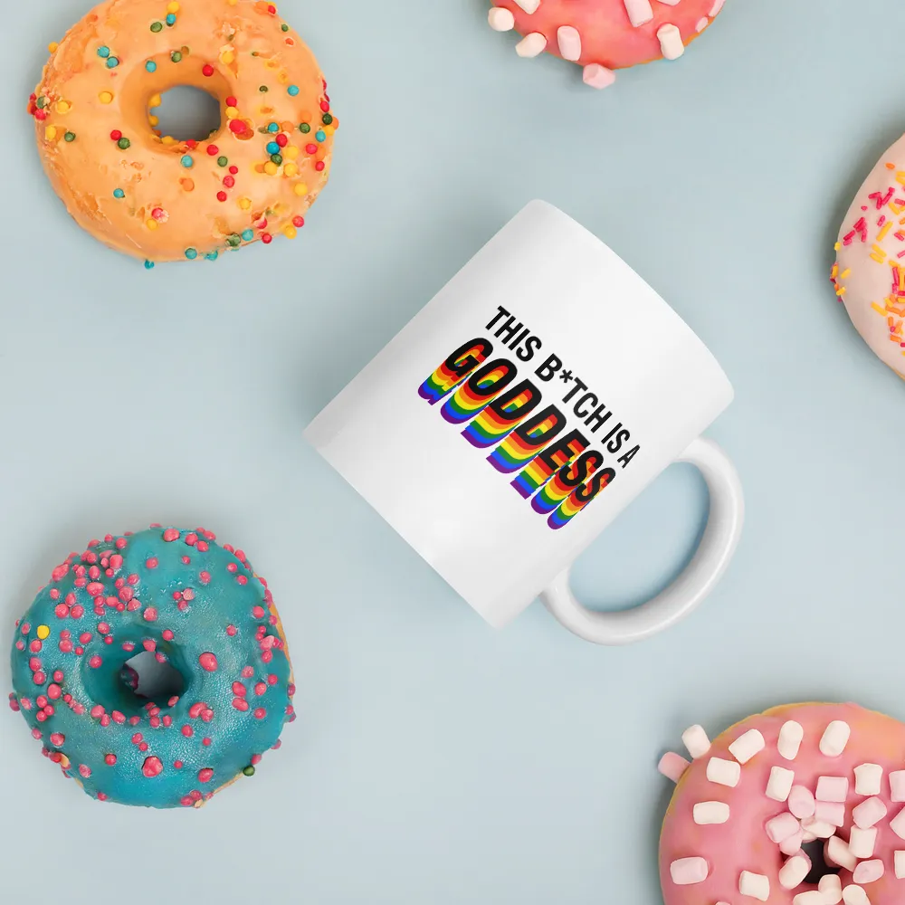 This B*tch is a Goddess Rainbow LGBTQ Pride Inclusive Flag Mug - Image 3